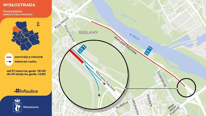 Nowy asfalt na bielańskim odcinku Wisłostrady. Prace potrwają cały weekend