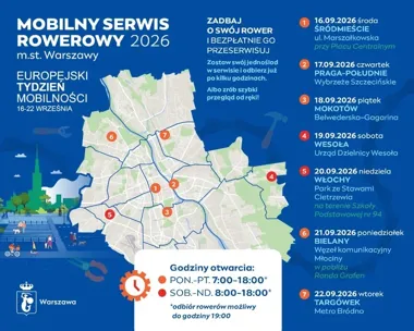 Darmowy serwis rowerowy w Warszawie. Mobilny punkt odwiedzi siedem dzielnic